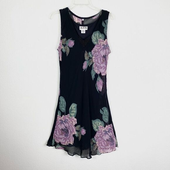 Vintage Black & Purple Floral Knee Length Slip Dress - Picture 4 of 7